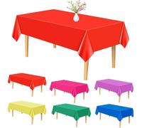 PLULON 6 Pcs Colors Tablecloths Rainbow Plastic Disposable Table Cover for Rectangle Tables 54 x 108 Inch Waterproof Tablecloth for Birthday Baby Shower Wedding Fiesta Party Home Kitchen Dining Decor