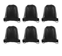 PLULON 6 Pcs Drawstring Bags Bulk Black Drawstring Backpack String Backpack Cinch Sack Sport Gym Backpack Bags for Yoga Traveling Outdoor Sports