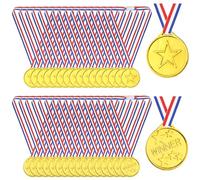 PLULON 60 Pcs Gold Medals for Kids, Plastic Winner Medals Award Gold Medal for Children with Neck Ribbons for School Sport Day Party Competitions (Gold)