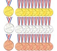 PLULON 60 Pcs Plastic Winner Medals Gold Silver Bronze Award Medals for Kids Winner Awards with Neck Ribbons Classroom Party Favor Sports Day Awards