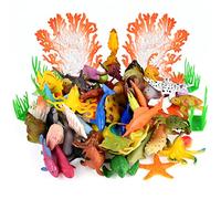 PLULON 60Pcs Mini Plastic Animal, Sea Animal Ornaments Miniatures, Sea Creatures Animal Tropical Fish Animals Cupcake Toppers for Birthday Party Decorations