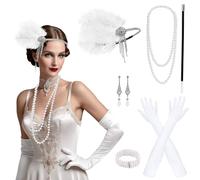 PLULON 8 Pcs 1920s Flapper Accessories Set for Women, Great Gatsby Headband Headpiece Roaring 20s Costume Accessories Set