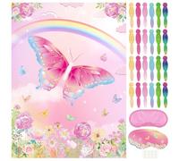 PLULON Butterfly Party Pin Game for Kids Pin The Tail on The Butterfly Birthday Game Poster with Tail Stickers for Boys Girls Birthday Party Favors Wall Decorations Classroom Activities