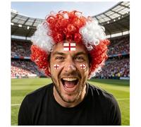 PLULON England Afro Wigs for Soccer Fans, National Flag Colored Red White Cross Curly Bouncy Hair for Men Women Crazy Afro Hair Disco Hairpiece for Sport George's Day 2026 Cup Football World Party
