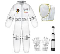 PLULON Halloween Costume Astronaut Costume for Kids NASA Space Pilot Space Jumpsuit with Helmet Gloves Monocular for Pretend Dress up Role Play Party