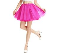 PLULON Hot Pink Tutu for Women, 5 Layers Neon Short Tutus Skirt Puffy Elastic Tulle Dance Ballet Bubble Skirts Halloween Costume 80s Outfit for Girls Christmas Bachelorette Party Fancy Dress
