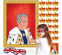 PLULON King Charles Coronation Party Game Pin the Crown Sceptre on the Head Hand for Kids Union Jack Party Supplies Kings Coronation Decorations(King and Crown)