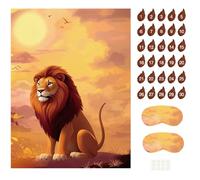PLULON Pin The Tail on The Lion Safari Party Game Kids Birthday Games Big Poster with Tail Stickers for Zoo Animal Lion Party Favors Decorations Boys Birthday Jungle Party Supplies