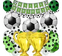 PLULON Soccer Birthday Decorations Happy Birthday Banner Football Garland with Football Balloons Large Trophy Gold Balloons for Birthday Party Supplies Sports Themed Party Décor