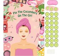 PLULON Spa Party Game for Girls Party, Pin The Cucumber on The Girl with Cucumber Spa Stickers Spa Game Poster for Kids Girl Spa Birthday Makeup Sleepover Slumber Party Supplies Women Party Decor