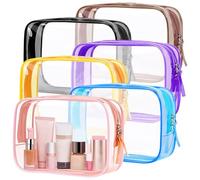 PLULON TSA Approved Toiletry Bag, 6 Pack Clear Toiletry Makeup Bag Cosmetic Bags Waterproof Quart Size Travel Bag for Women Men Carry on Airport Airline Bag - Mixed Color