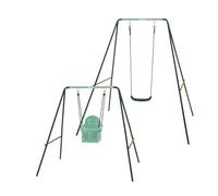 Plum 2 in 1 Growable Garden Swing Set with 2 Interchangeable Swing Seats Included for Safe Outdoor Active Play for Babies and Children, Adaptable Robust Steel Frame to Grow with Your Child (Green)