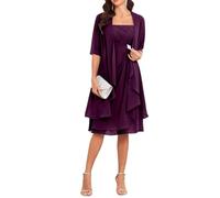 Plum 2 Pieces Mother of The Bride Dresses Knee Length Half Sleeve Chiffon Formal Dresses with Jacket for Wedding UK20