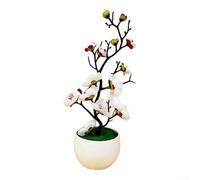 Plum Blossom Artificial Potted Plant with Pot, 30 cm Tall Fake Flower for Home Office Decor, Indoor Outdoor Use, Red White and Rose Pink(white)