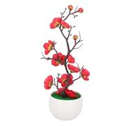 Plum Blossom Artificial Potted Plant with Pot, 30 cm Tall Fake Flower for Home Office Decor, Indoor Outdoor Use, Red White and Rose Pink(rose red)