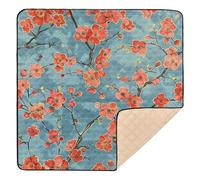 Plum Blossom Blue Pattern Soft Padded Baby Playmat for Floor Non-Toxic Tummy Time & Crawling Mat for Babies Infants Toddlers, 50'' x 50''