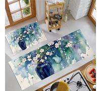 Plum Blossom Branches In A Vase 2 Pieces Non Slip Kitchen Mat Kitchen Rug Set, Watercolor Antique Hallway Runner Dining Room Entryway and Door Mat Set, 40x60cm+40x120cm