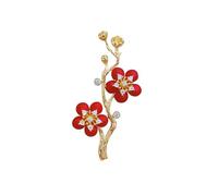 Plum Blossom Brooch Flower Lapel Pin for Women Girls Crystal Rhinestone Flower Pattern Brooch Corsage Safety Pin Jewellery for Wedding Party Birthday Banquet Red