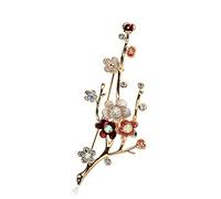 Plum Blossom Brooch Rhinestones Flower Brooch Collar Dress Scarf Decoration Lapel Pin for Women Girl Bridal Wedding Jewelry Gifts, Gold-plated Alloy, no gemstone