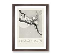 Plum Blossom & Full Moon By Ohara Koson Exhibition Museum Asian Japanese Framed Print | A4 Walnut Framed Wall Art | Ready to Hang | Asian Space Picture | Living Room Bedroom Lounge Office