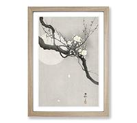 Plum Blossom & Full Moon by Ohara Koson Framed Print | A2 Oak Framed Wall Art | Ready to Hang | Modern Space Picture | Living Room Bedroom Lounge Office