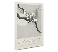 Plum Blossom & Full Moon Ohara Koson Canvas Print | Gallery Wrapped 30mm Frame Wall Art | 30x20 inches | Ready to Hang | Asian Space Picture | Living Room Bedroom Lounge Office