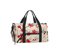 Plum Blossom Gym Bag for Men Women, Cherry Blossom Weekend Travel Duffle Bag with Shoe Compartment,Water-Resistant Sport Overnight Tote Dance Yoga Carry On Holdall