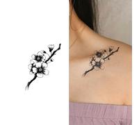 Plum Blossom Herb Tattoo Stickers, Semi-permanent Non-reflective, Waterproof, Realistic, Colorfast, Long-lasting 2 Weeks, Fake Tattoos Temporary Tattoos(1pcs)