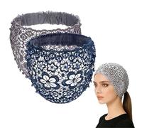 Plum-Blossom Hollow Beaded Wide Headband - Boho-Chic Crystal & Pearl Embellished Wide Headbands, Floral Beaded Design, Elegant Hair Accessory for Daily Wear and Special Occasions (Gray+Blue)