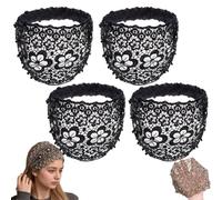 Plum Blossom Hollow Beaded Wide Headband, Boho-Chic Wide Flower Lace Headbands for Women, Elegant Floral Beaded Headbands for Wedding, Hair Styling, Travel, Daily Wear, Holiday, Party (4Pcs* Black)