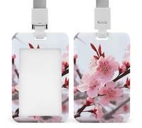 Plum Blossom ID Badge Holder with Lanyard ID Holder | Durable ABS ID Card Holder, Double Sided Printed Vertical Name Tag Holder, Waterproof Badge Holders for Office Business Staff
