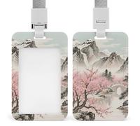Plum Blossom Landscape Id Badge Holder Retractable Badge Holders Heavy Duty Plastic Id Card Holder with Lanyard Waterproof Name Tag Sleeve for Nurses, Teachers, Office Professionals