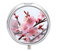 Plum Blossom Pill Box 3-Compartment Medicine Pill Case Portable Round Pill Box Pill Container Holder to Hold Vitamins Decorative Metal Medicine Organizer