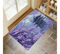 Plum Blossoms In Full Bloom Door Mats Indoor, Japanese Architecture Non-Slip Low Profile Doormat Washable Dirt Trapper Mat for Entrance, Inside, Kitchen, Front Door Mat - 60 x 90 cm, Purple
