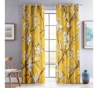 Plum Blossoms On Tree Branches Curtains for Living Room, Large Chinese Blackout Drapes, Yellow 100% Light Blocking & Energy Saving Eyelet Window Coverings, 2 Panels W 66" x L 72" Each (Total W 132")