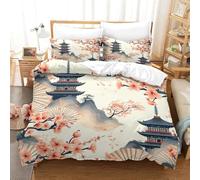 Plum Blossoms Super King Size Duvet Cover Sets Chinese Architecture Bedding Set 3D Print Soft Microfiber Quilt Covers 260x220 cm with Zipper Closure and 2 Pillowcases 50x75 cm for Adults C.498