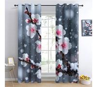 Plum Blossoms Thermal Insulated Curtains, Plum Blossoms In The Snow Curtains for Bedroom, Flowers Printed Blackout Window Drapes, Nature Photography Super Soft Living Room W96 x L183cm 2 Panels Drapes