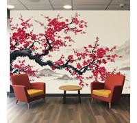 Plum Bossom Wallpaper for Living Room, Floral Oriental Wall Mural for Bedroom, Non-Woven Photo Wallpaper Home Decor 150X105cm, Wall Decoration D14