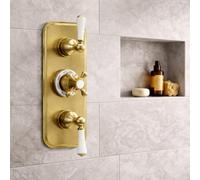 Plum&clay Ashford Gold Traditional Concealed Triple Thermostatic Shower Valve With Diverter & Three Outlets