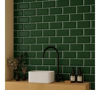 Plum&clay Dark Green Gloss Metro Ceramic Wall Tile (L)200mm (W)100mm - 10 Boxes 500 Tiles 10M²