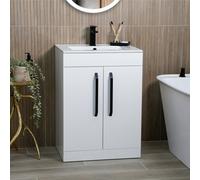 Plum&clay Denver Gloss White Freestanding Vanity Unit & Basin Set With Black Tap & Handles (W)615mm (H)850mm