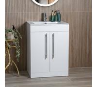 Plum&clay Denver Gloss White Freestanding Vanity Unit & Basin Set With Chrome Tap (W)615mm (H)850mm