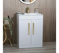 Plum&clay Denver Gloss White Freestanding Vanity Unit & Basin Set With Gold Tap & Handles (W)615mm (H)850mm