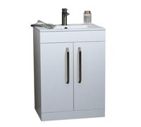 Plum&clay Denver Gloss White Freestanding Vanity Unit & Basin Set With Gun Grey Tap & Handles (W)615mm (H)850mm