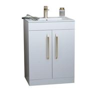 Plum&clay Denver Gloss White Freestanding Vanity Unit & Basin Set With Nickel Handles (W)615mm (H)850mm