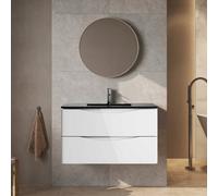 Plum&clay Eden Gloss White Wall Hung Vanity Unit With Grey Glass Basin (W)900mm