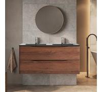 Plum&clay Eden Redwood Wall Hung Vanity Unit With Grey Glass Basin (W)1200mm