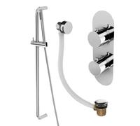 Plum&clay Emilia Chrome Dual Control Concealed Thermostatic Shower Valve Slider Riser Rail Shower Handset Overflow Bath Filler