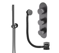 Plum&clay Emilia Gun Grey Round 2 Way Concealed Thermostatic Shower Valve With Shower Handset & Overflow Bath Filler