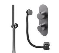 Plum&clay Emilia Gun Grey Round 2 Way Dual Control Concealed Thermostatic Shower Valve With Shower Handset & Overflow Bath Filler